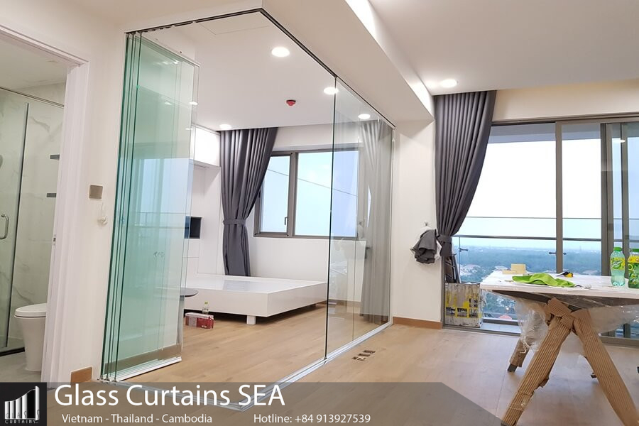 Frameless glass door model for luxurious bedroom